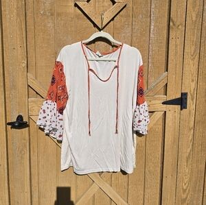 Grace & Emma Bohemian Cream and Orange Women's Top 2XL